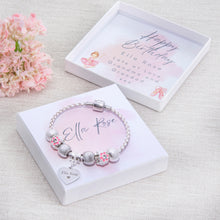 Load image into Gallery viewer, Ballet Girls Birthday or Christmas Charm Bracelet With Engraved Heart Name Charm
