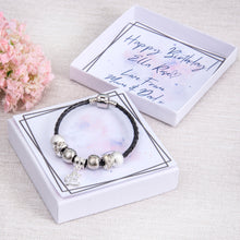 Load image into Gallery viewer, Girls Teenager Birthday or Christmas Trendy Black Leather Bracelet Initial Charm Personalised Card