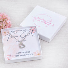 Load image into Gallery viewer, Flower Girl Bridesmaid Diamante Heart Necklace Thank You Will You Be Our?