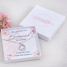 Load image into Gallery viewer, Flower Girl Bridesmaid Diamante AB Heart Necklace Thank You Will You Be Our?