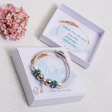 Load image into Gallery viewer, 10th 11th 12th 13th Birthday Gift For Girls Leather Charm Bracelet Blue or Pink Diamante With Age 10 Charm