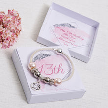 Load image into Gallery viewer, 10th 11th 12th 13th Birthday Gift For Girls Sparkle Charm Bracelet Pink & Diamante With Age Charm