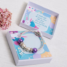 Load image into Gallery viewer, Easter Gift For Girls Charm Bracelet Purple Initial Charm Personalised Easter Bunny Card