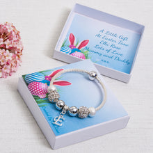 Load image into Gallery viewer, Easter Gift For Girls Sparkle Charm Bracelet Clear Sparkle Beads Personalised Bunny Card