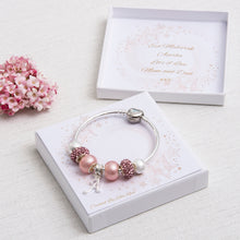 Load image into Gallery viewer, Eid Gift For Girls Charm Bracelet Younger Girls Pink and Diamante Beads and Personalised Card