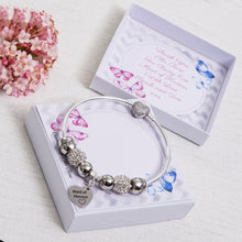 Load image into Gallery viewer, Adult Bridesmaid, Chief Bridesmaid, Maid of Honour, Mother of the Bride and Groom Thank You Gift Adult Bracelet Heart Clasp Engraved Heart Charm
