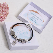 Load image into Gallery viewer, Sweet 16th Birthday Gift Keepsake Black Leather Blue Beads Bracelet Peronalised Card