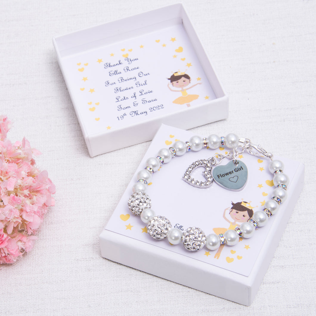 Flower Girl Bridesmaid Shamballa Beaded Bracelet Ballerina Card