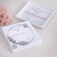 Load image into Gallery viewer, Adult Bridesmaid, Chief Bridesmaid, Maid of Honour, Mother of the Bride and Groom Thank You Gift Adult Bracelet Heart Clasp Engraved Heart Charm
