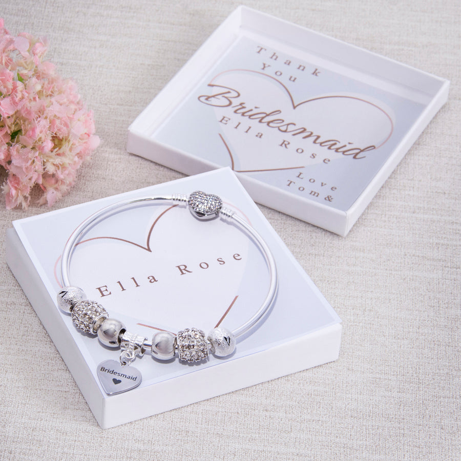 Adult Bridesmaid, Chief Bridesmaid, Maid of Honour, Mother of the Bride and Groom Thank You Gift Adult Bracelet Heart Clasp Engraved Heart Charm