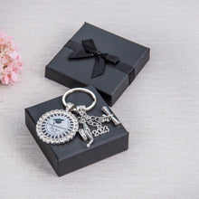 Load image into Gallery viewer, Graduation 2021 2022 2023 2024 Personalised Gift Keyring Mortar Board and Scroll Charm
