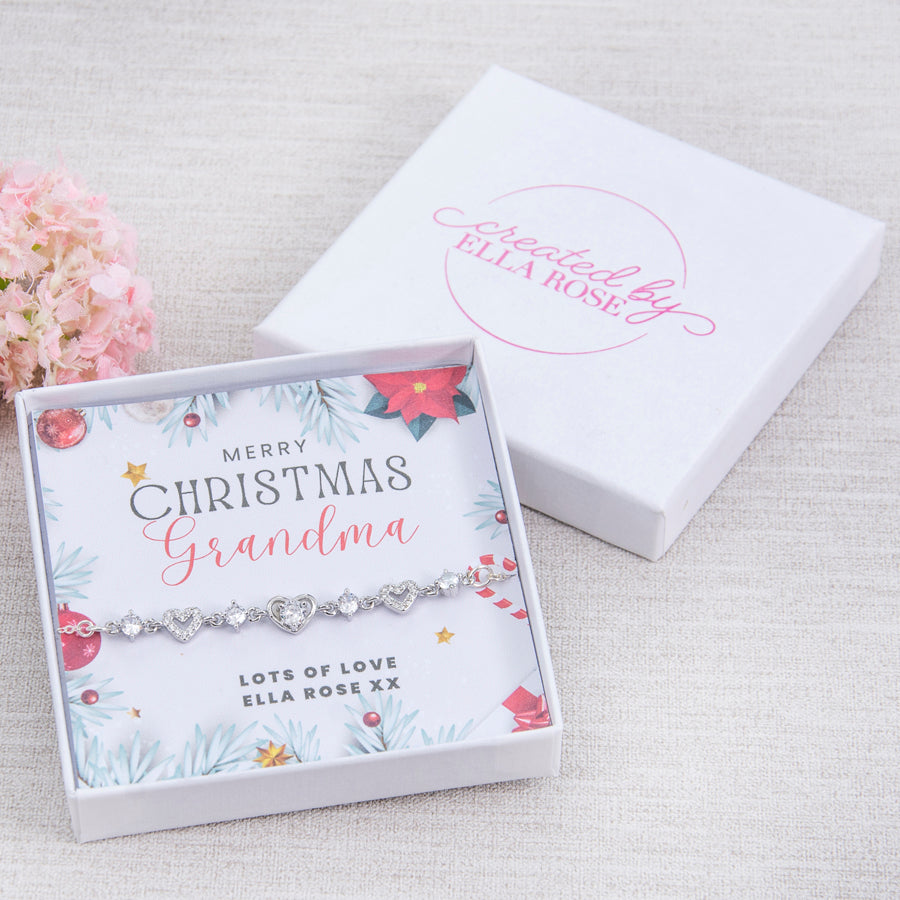 Grandma Gran Nanna Heart Christmas Bracelet Personalised Gift