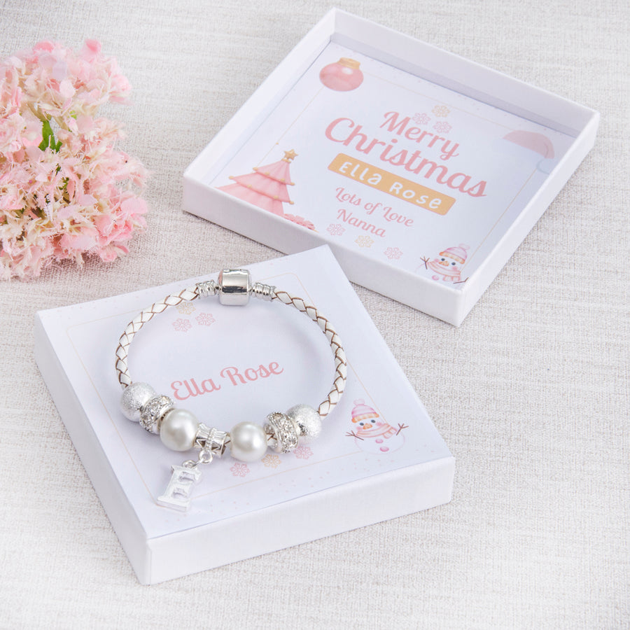 Sparkle Christmas Stocking Filler Gift For Girls Charm Bracelet With Initial Charm