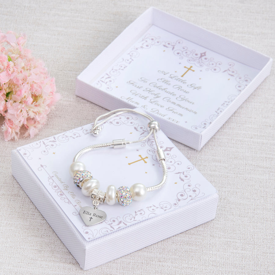 First Holy Communion Confirmation Bracelet Personalised Insert Engraved Name Charm