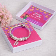 Load image into Gallery viewer, Diwali Gift Younger Girls Initial Charm Cream &amp; Diamante Beads White leather
