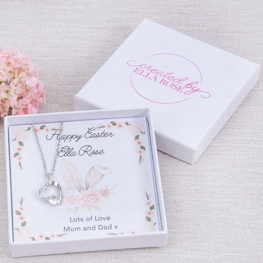 Easter Gift For Girls Teenager Ladies Heart Necklace Personalised Bunny Card