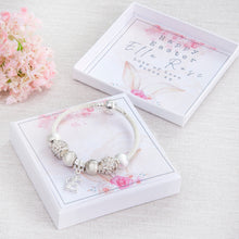 Load image into Gallery viewer, Easter Gift For Girls Sparkle Charm Bracelet Pink Sparkle Beads Personalised Bunny Card
