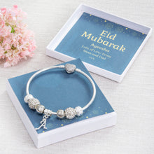 Load image into Gallery viewer, Eid Gift For Ladies Charm Bracelet Diamante Beads Initial Charm Personalised Card
