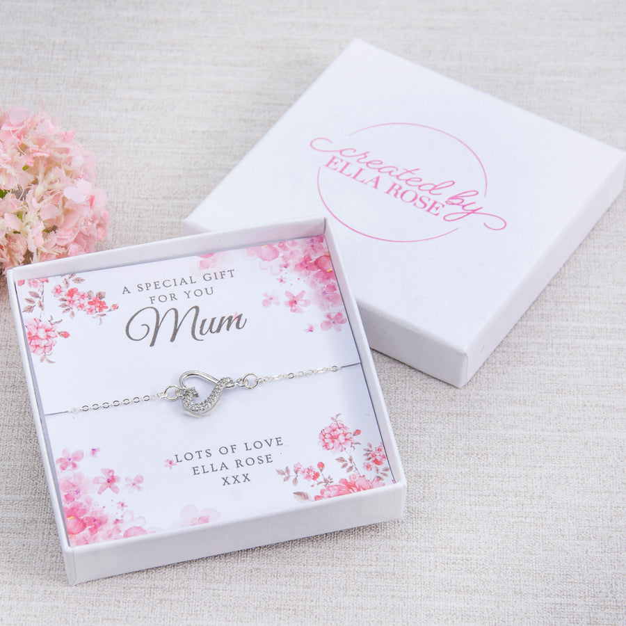 Mum Mummy Diamante Heart Bracelet Personalised Gift