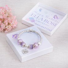 Load image into Gallery viewer, Girls Mermaid Birthday or Christmas Purple Charm Bracelet With Engraved Name Charm
