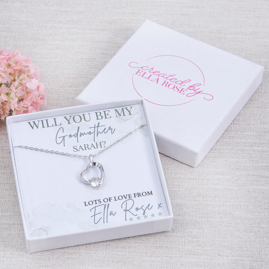 Will You Be My Godmother? Keepsake Gift, Heart Necklace