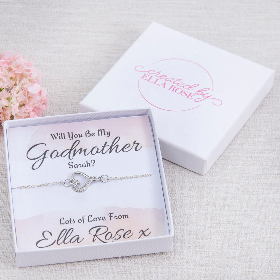 Will You Be My Godmother? Keepsake Gift, Heart Bracelet