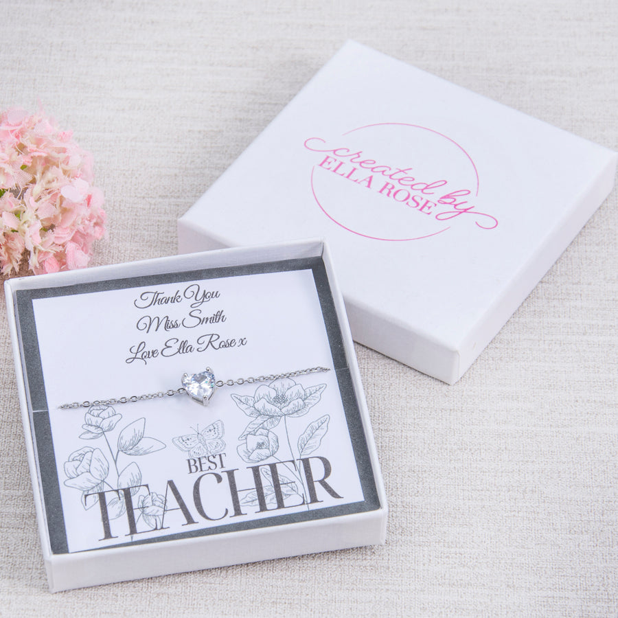 Thank You Teacher, End of Term, Personalised Gift, Heart Bracelet, Ladies