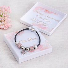 Load image into Gallery viewer, Sweet 16th Birthday Gift Keepsake Black Leather Sparkly Beads Bracelet Personalised Card
