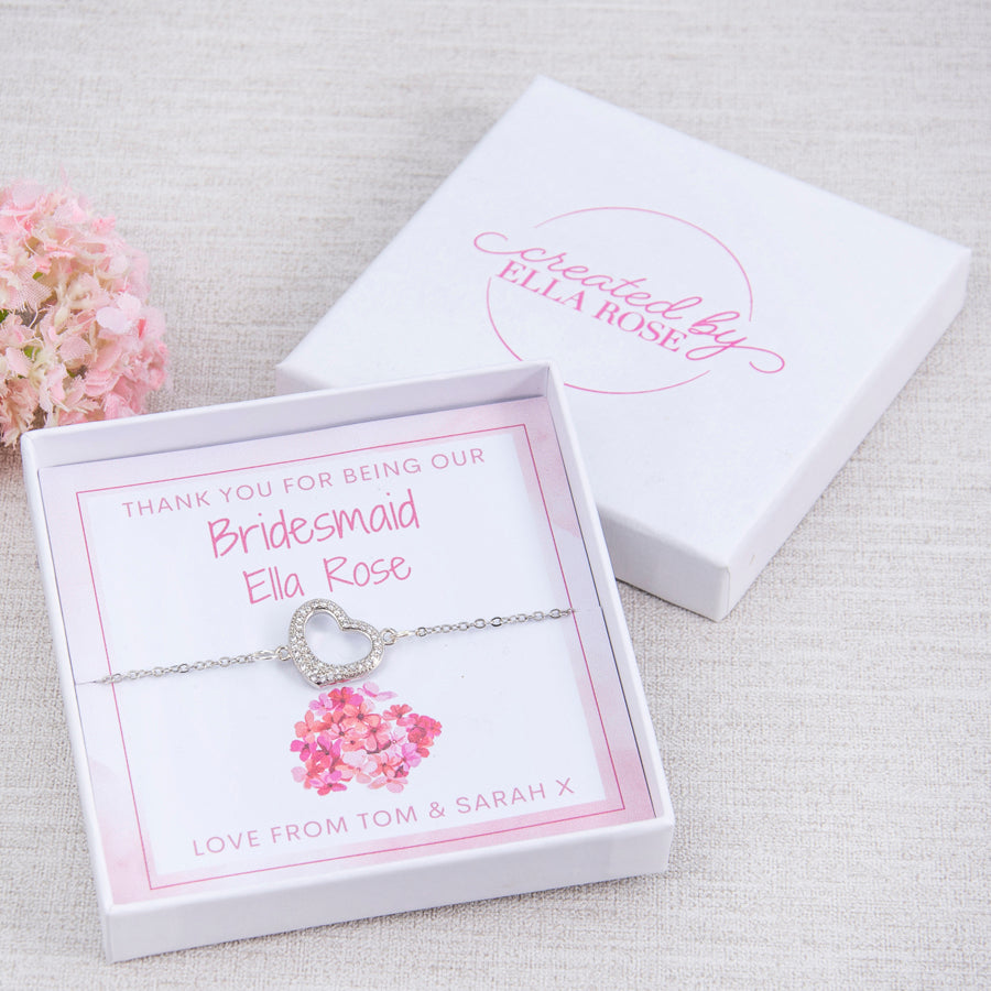 Adult Thank You Wedding Keepsake Heart Bracelet Bridesmaid, Chief Bridesmaid, Maid of Honour