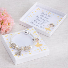 Load image into Gallery viewer, Flower Girl Thank You Gift Bracelet Ivory &amp; Sparkle Beads And Engraved Charm
