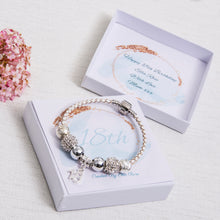 Load image into Gallery viewer, 18th Birthday Gift, Charm Bracelet, White Leather, Diamante Beads, Personalised Card &amp; Keepsake Box
