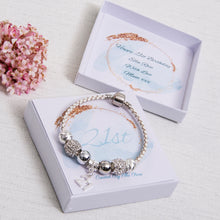 Load image into Gallery viewer, 21st Birthday Gift, Charm Bracelet, White Leather, Diamante Beads, Personalised Card &amp; Keepsake Box
