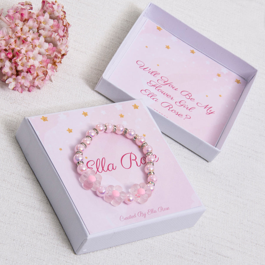 Will You Be My Flower Girl? Pink Beaded Flower Bracelet With Personalised Card