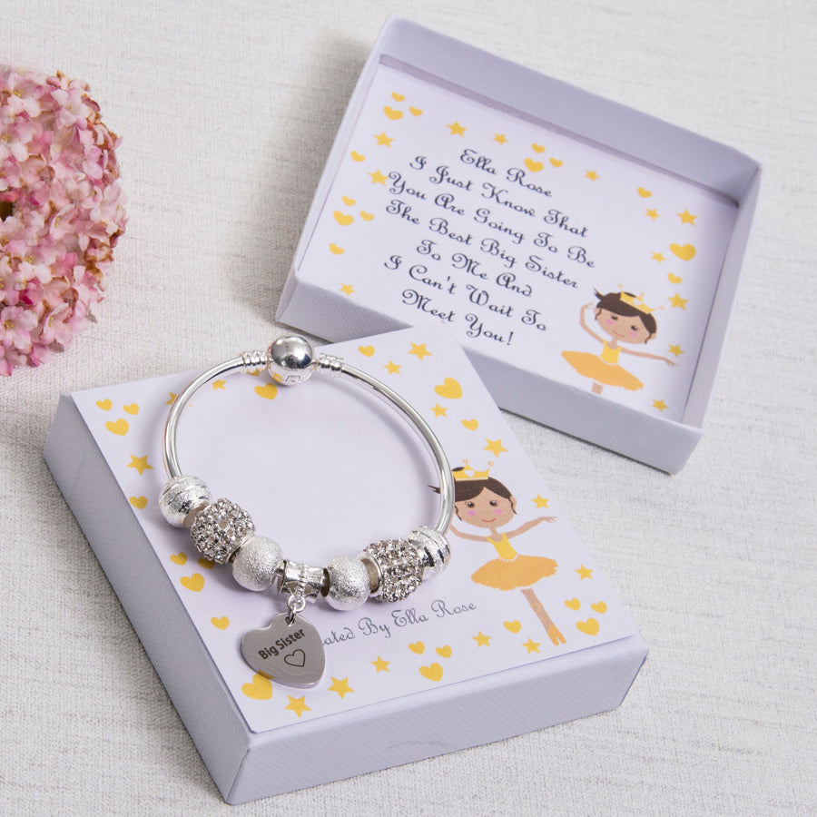 Big Sister Solid Bangle Cream and Diamante Beads Personalised Ballerina Card