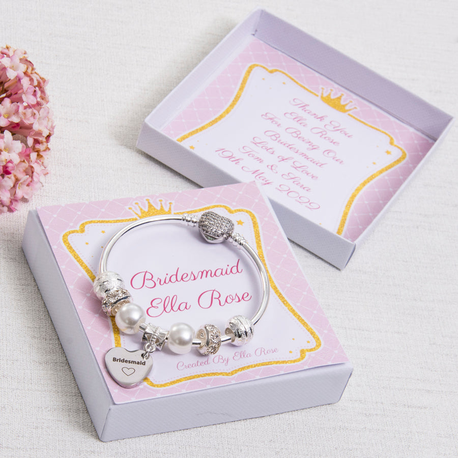 Bridesmaid Gift Sparkly Bracelet Heart Clasp Personalised Card