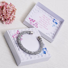 Load image into Gallery viewer, Adult Bridesmaid, Chief Bridesmaid, Maid of Honour, Mother of the Bride or Groom Thank You Gift Silver Sparkle Bracelet Personalised Card
