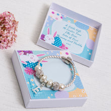 Load image into Gallery viewer, Easter Gift For Girls Charm Bracelet Ivory Initial Charm Personalised Easter Bunny Card
