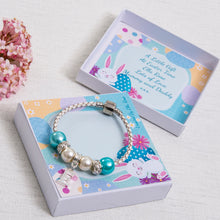 Load image into Gallery viewer, Easter Gift For Girls Charm Bracelet Blue Initial Charm Personalised Easter Bunny Card
