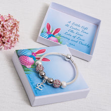 Load image into Gallery viewer, Easter Gift For Girls Sparkle Charm Bracelet Pink Sparkle Beads Personalised Bunny Card
