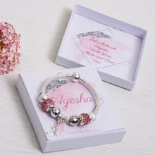 Load image into Gallery viewer, Eid Gift For Girls All Ages Sparkly Bracelet Pink Diamante 17cm or 19cm Personalised Card
