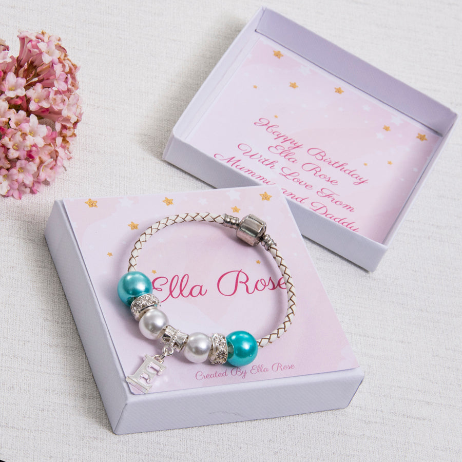 Star Birthday or Christmas Gift For Girls Blue Charm Bracelet With Initial Charm