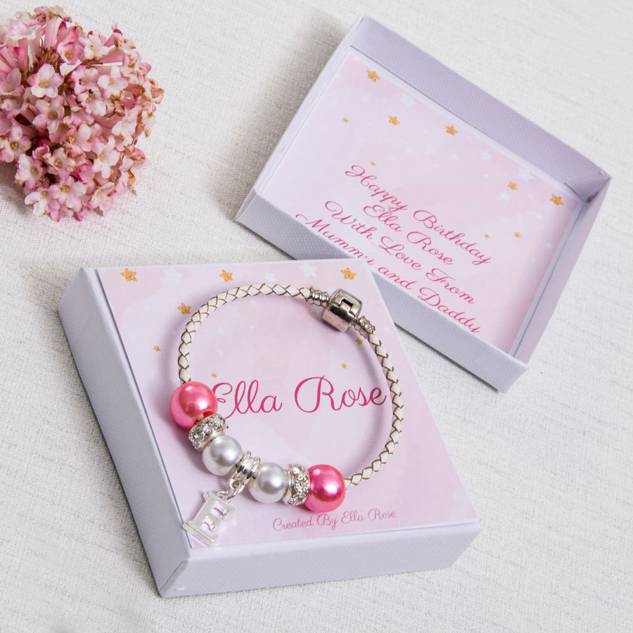 Star Birthday or Christmas Gift For Girls Pink Charm Bracelet With Initial Charm