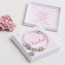 Load image into Gallery viewer, Bat Mitzvah Gift Sparkle Bracelet With Ivory Beads Heart Charm Personalised Card
