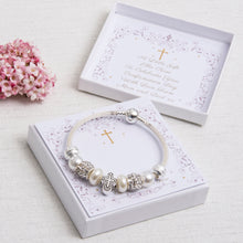 Load image into Gallery viewer, Confirmation Day Gift Sparkle Bracelet Cross Charm Personalised Card
