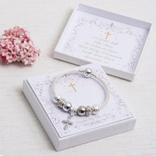 Load image into Gallery viewer, First Holy Communion Sparkle Bracelet Cross Charm Personalised Card
