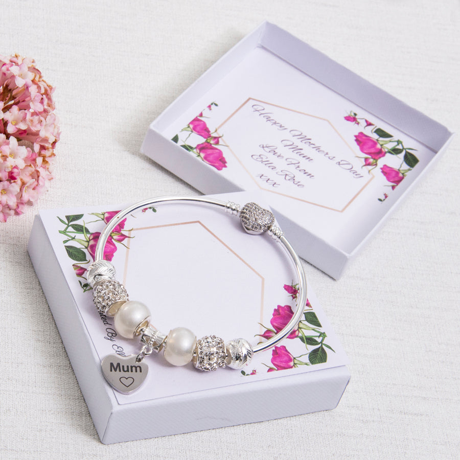 Mum Mummy Ivory Charm Bracelet Thank You Mum or Mummy Personalised Card