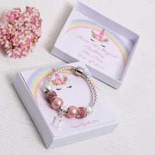 Load image into Gallery viewer, Unicorn Pink Sparkle Birthday or Christmas Gift For Girls Charm Bracelet With Initial Charm
