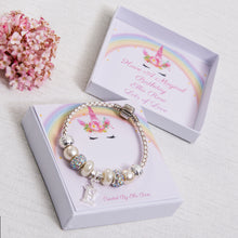 Load image into Gallery viewer, Unicorn Cream Birthday or Christmas Gift For Girls Charm Bracelet With Initial Charm
